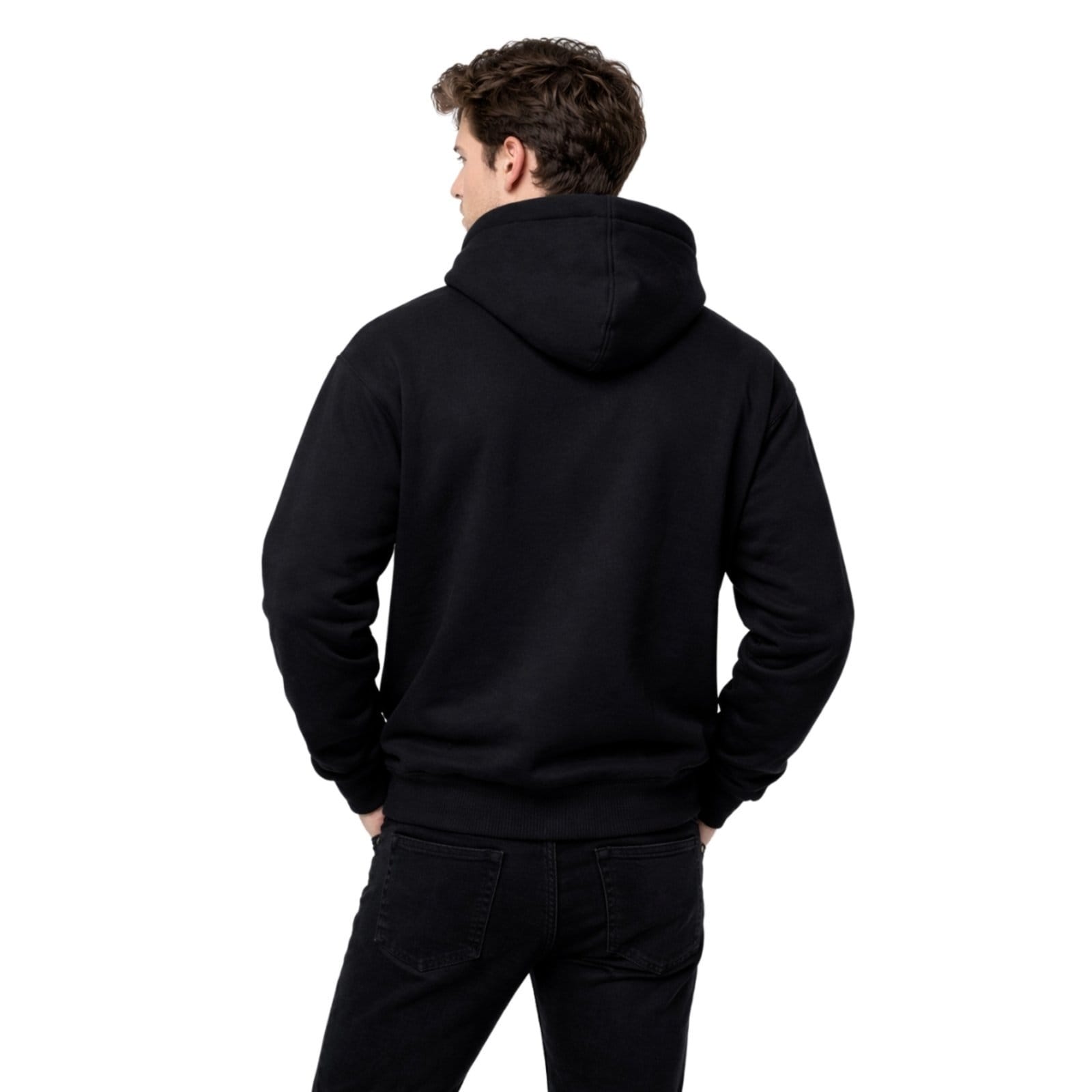 Vista 2 Moletom Masculino Canguru Liso Relaxado preto