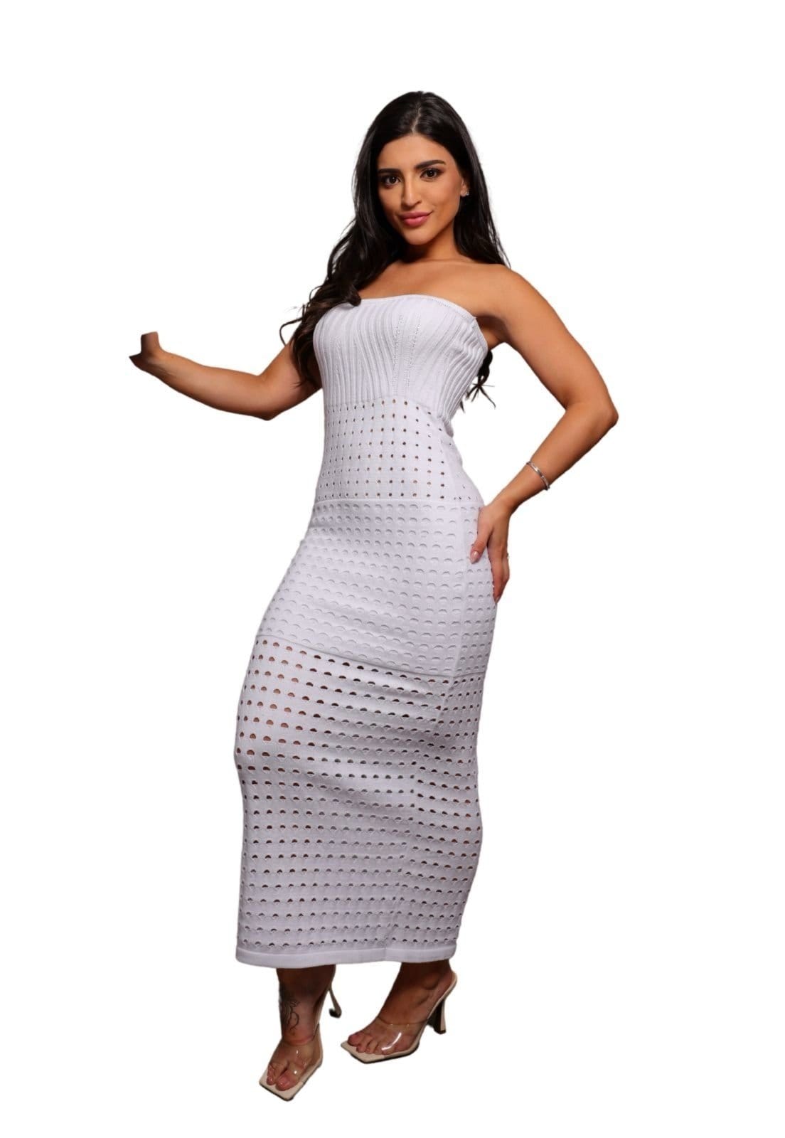 Vestido Midi Tubinho Tricot Sereia Donatella Réveillon Ano Novo