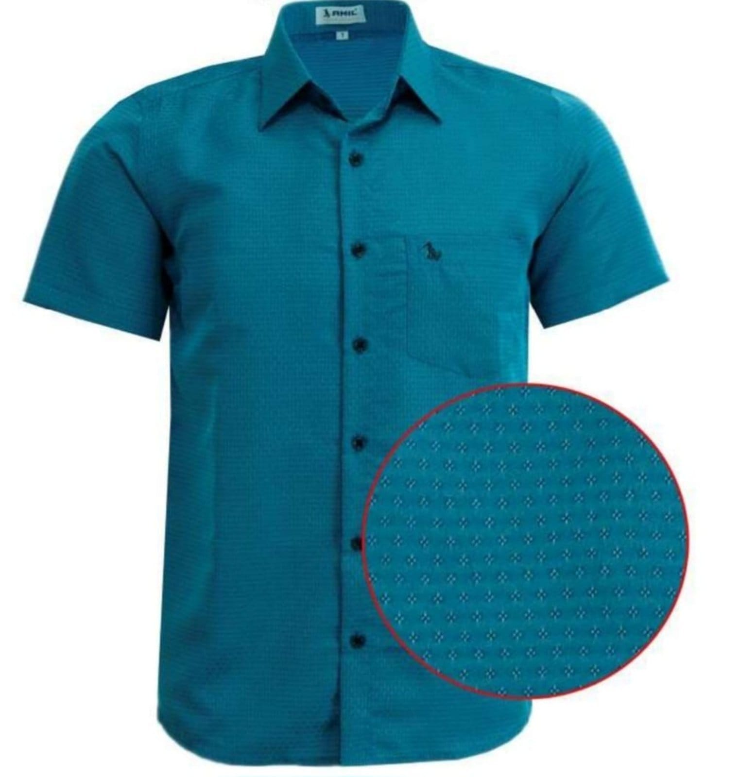 Camisa Casual Amil Comfort Udine Com bolso Poliéster Macia Manga Curta Petróleo