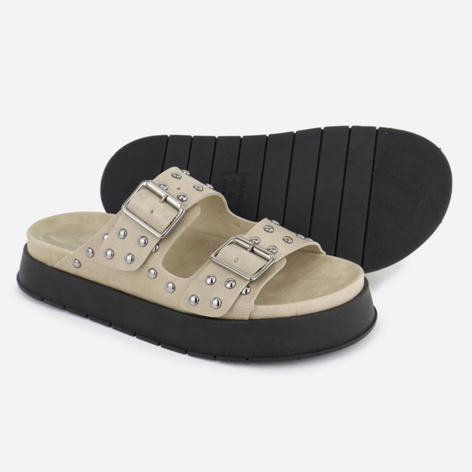 Vista 2 Sandália Couro Maria Paula Calce Fácil Salto Grosso Off White MARIA PAULA off-white white