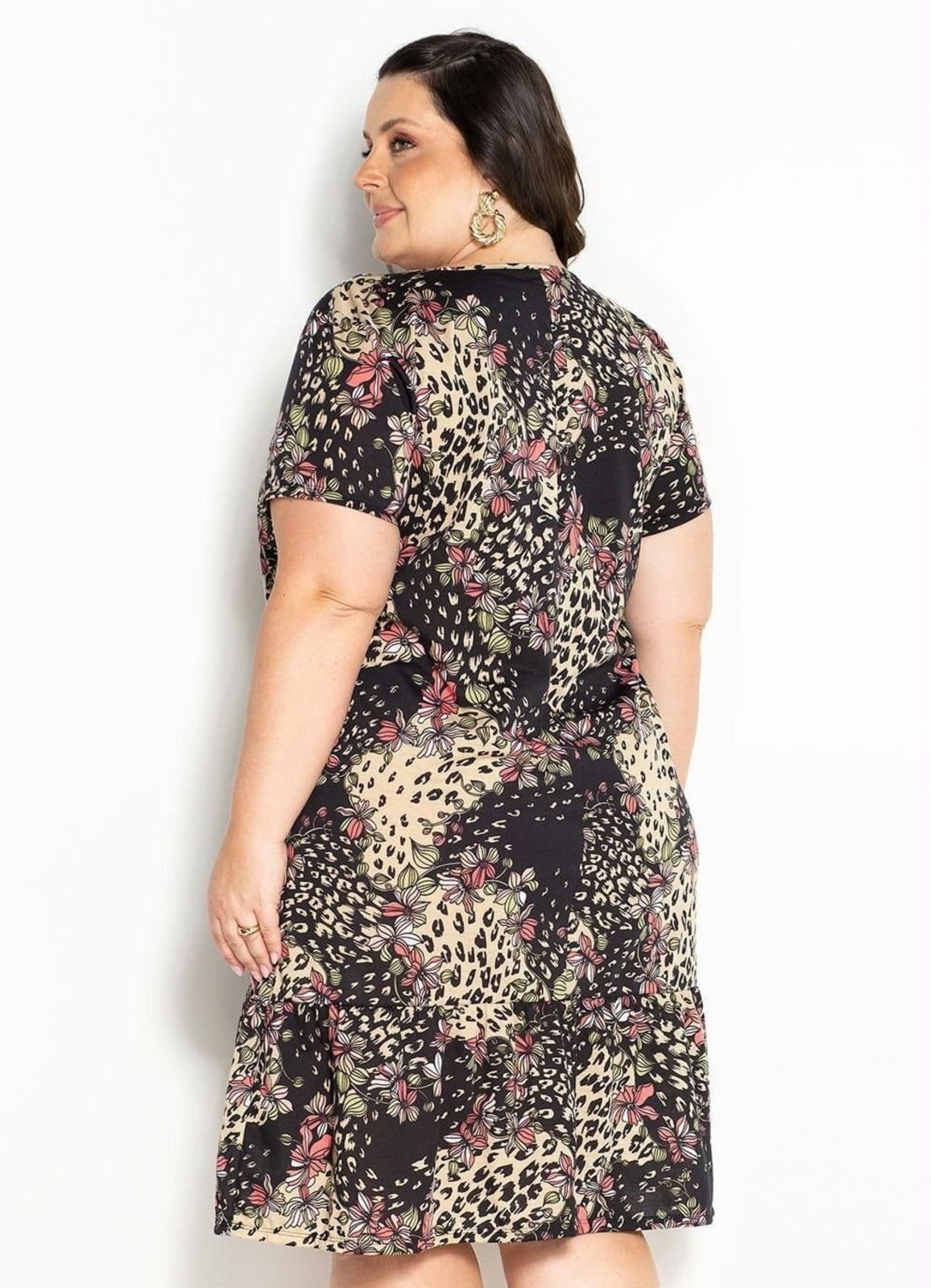 Vista 2 Vestido Com Babado Plus Size Animal Print Marguerite preto