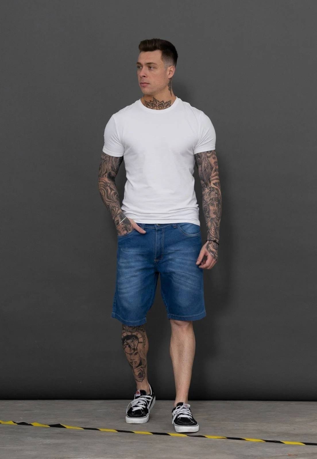 Vista 2 Bermuda Masculina Jeans 5 Estilos Comfort Fashion Estilo Moderno ER ESTILO RENOVADO azul