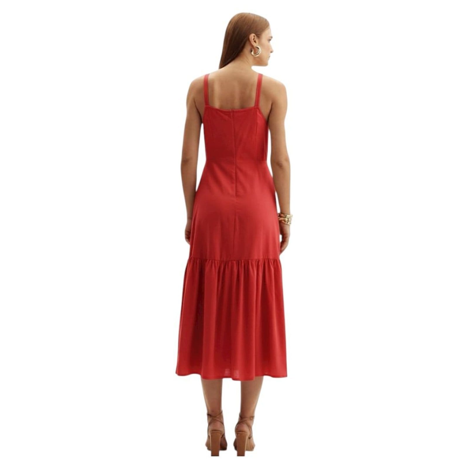 Vista 2 Vestido Comfort Decote Coração com Babado Triton Luxury Triton vermelho