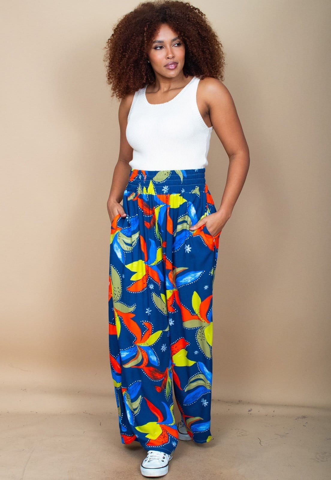 Calça Cabanafree Pantalona Elastic Embaú Estampa Maré Vibrante