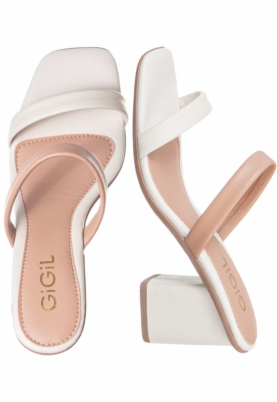 Vista 2 Tamanco GiGiL Salto Bloco Quadrado Off White Gigil bege/nude/off-white white