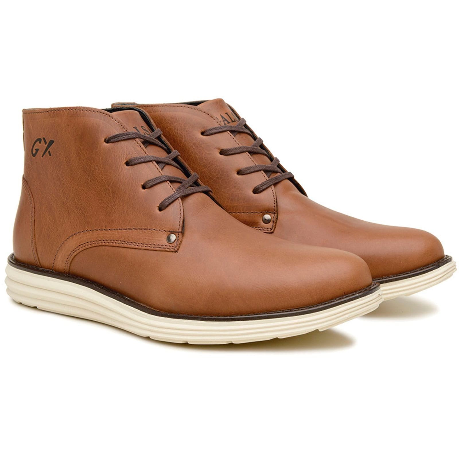 Bota Masculina Sapatofran Couro Casual Cadarço Confortável Wisky