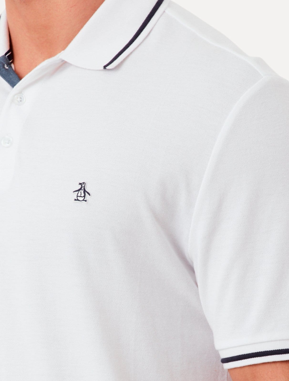 Vista 2 Polo Original Penguin Masculina Malha Jersey Lisa Frisos Branca Original Penguin branco