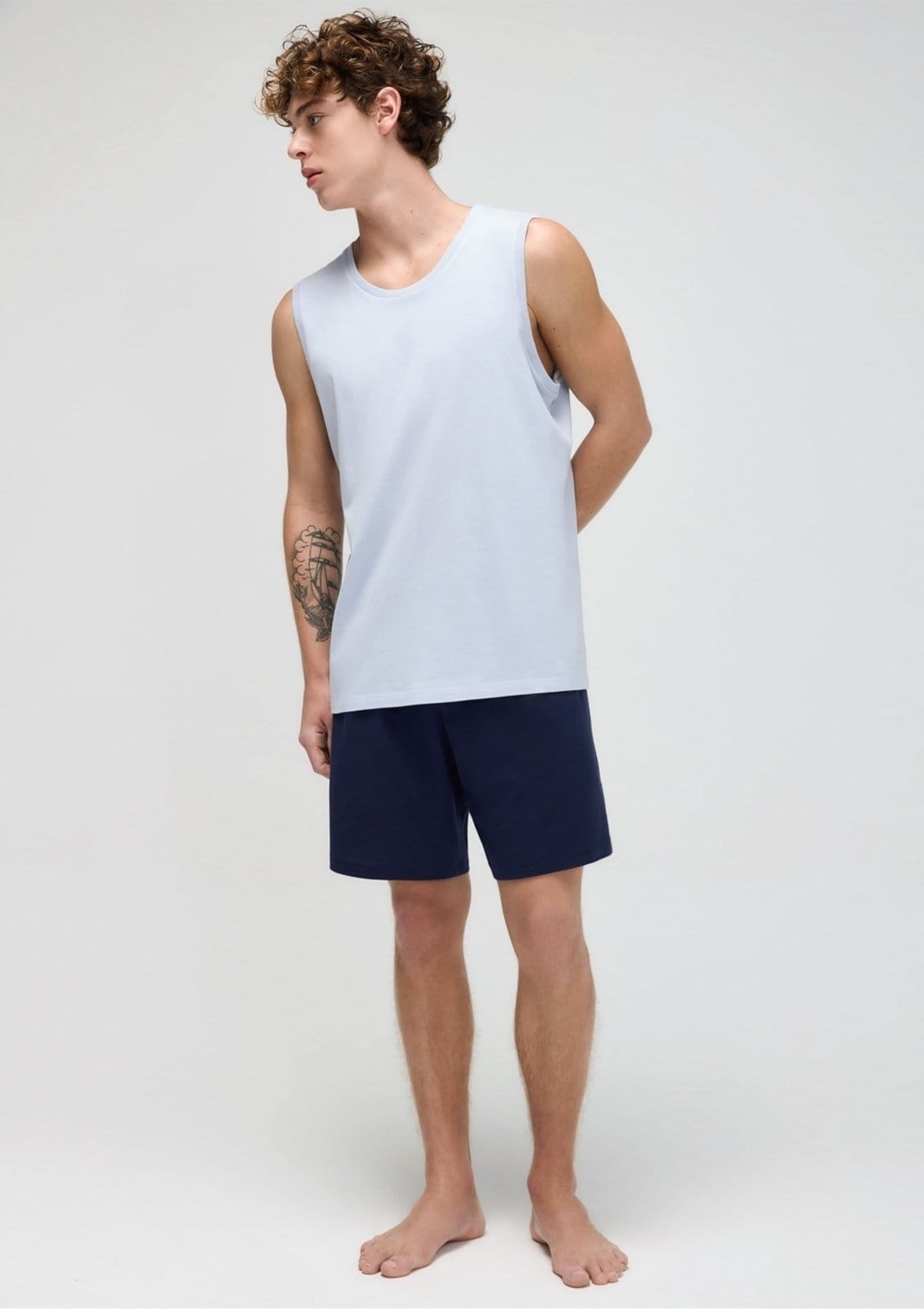 Pijama Curto Masculino Em Malha De Algodão