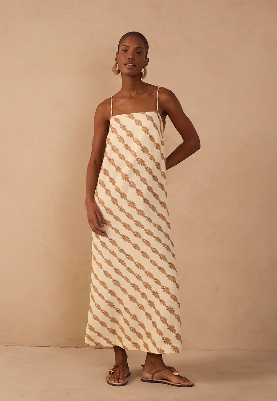 Vista 2 Vestido Feminino Dress To Cropped Linho Estampa Cardume Dress to bege