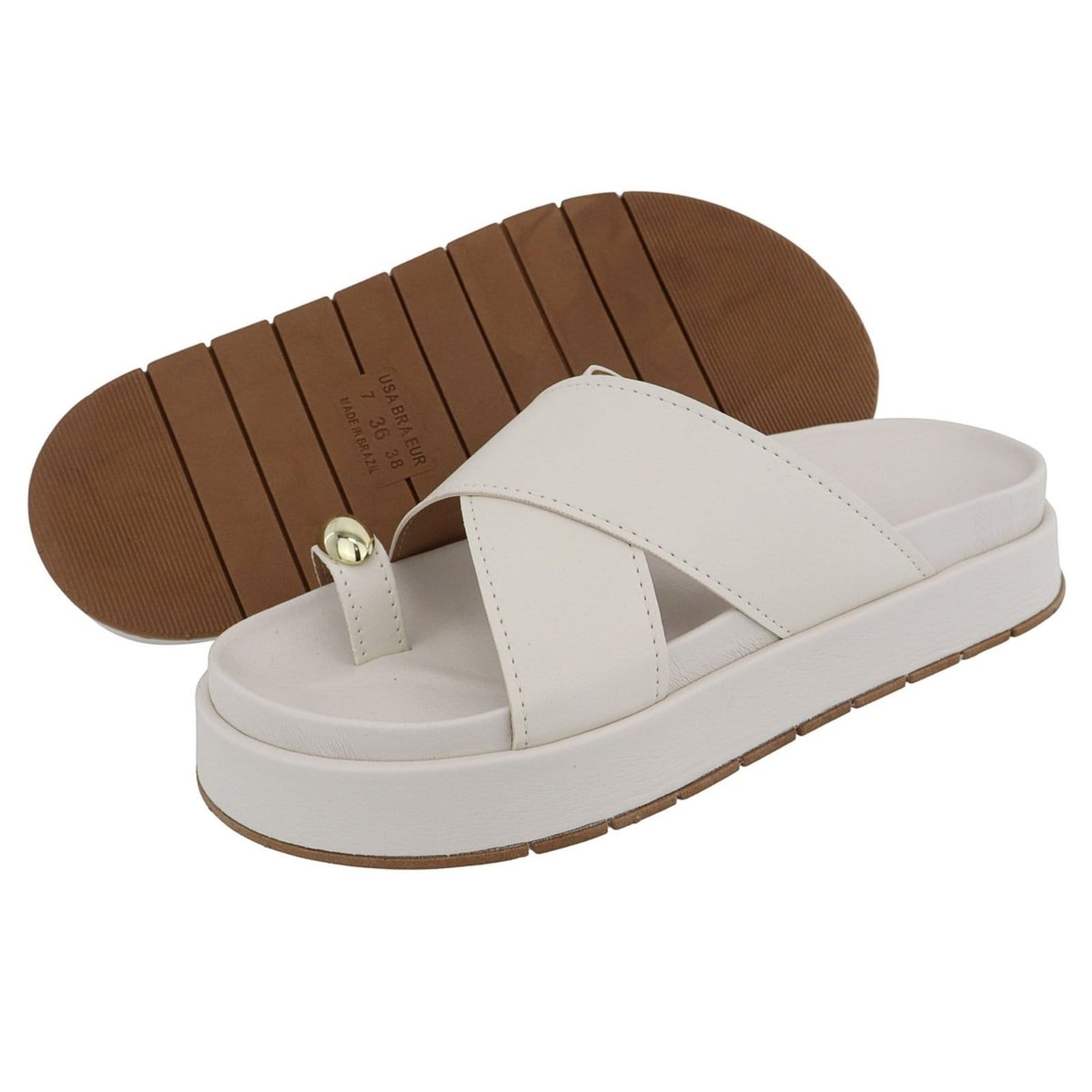 Vista 2 Sandália Papete Feminina em X Plataforma Sola Alta Off White TELLINI STORE off-white white