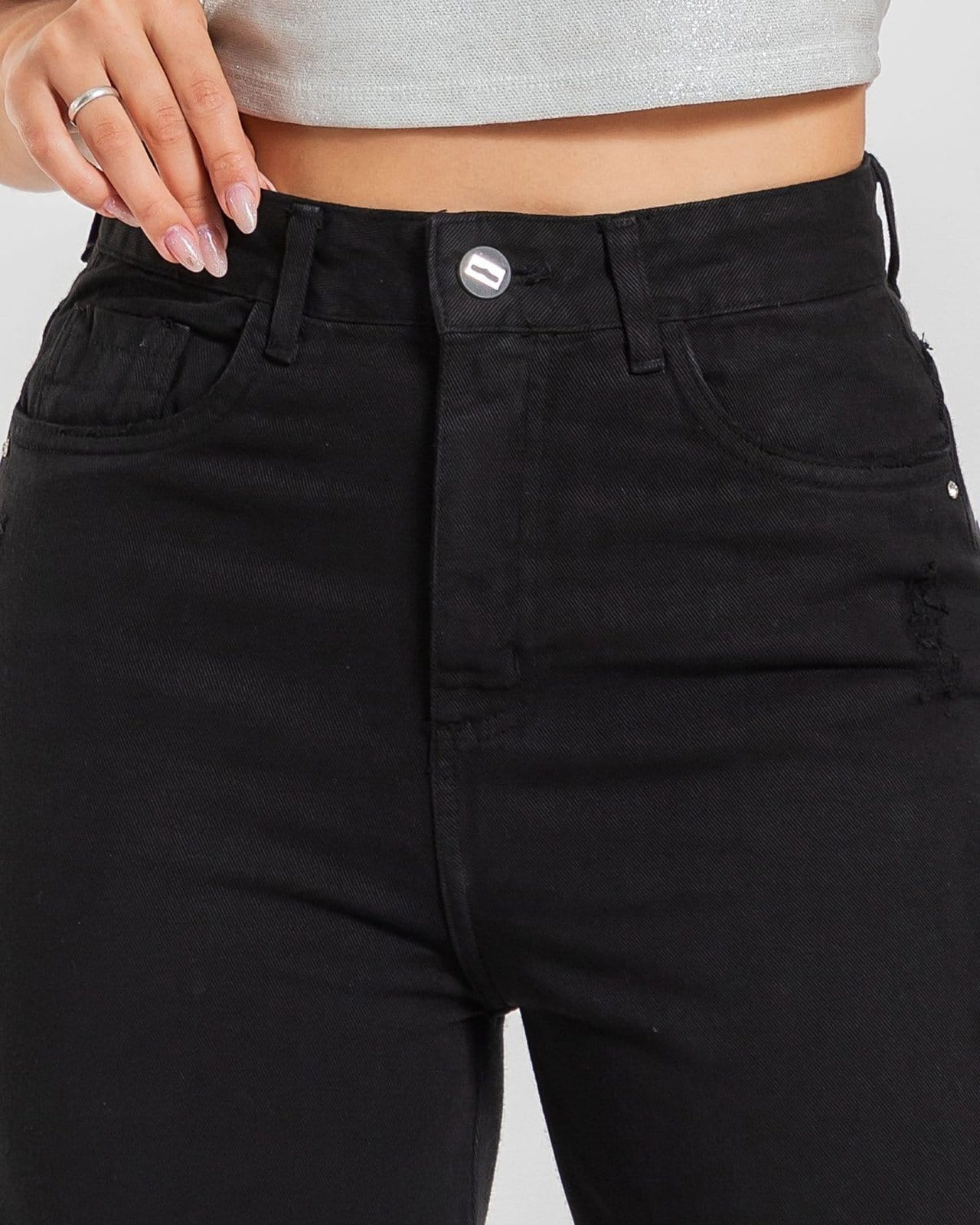 Vista 2 Calça Feminina - Wide Leg - Black Jeans - Preto Black Jeans preto black