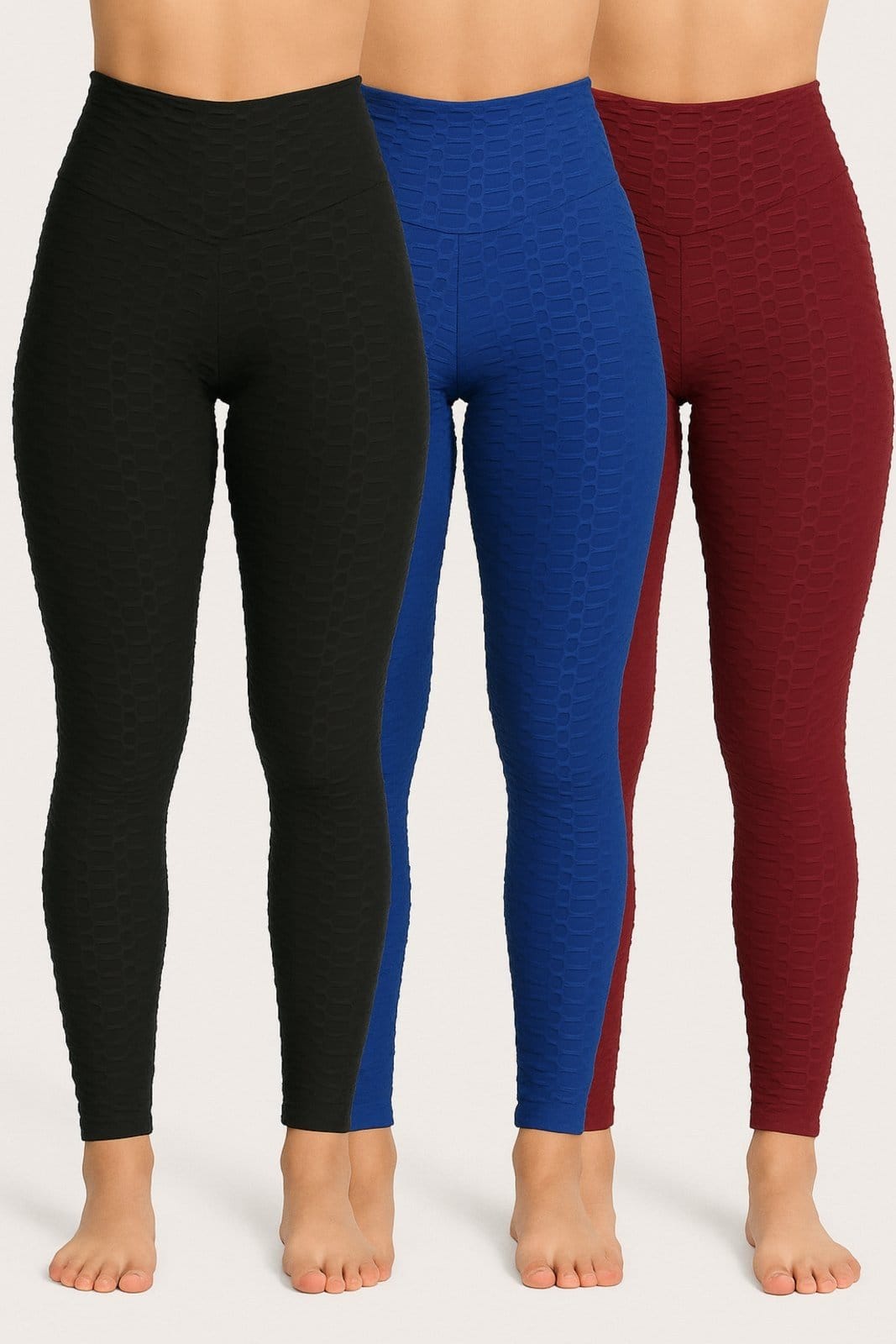 Kit Com 3 Calça Leggings 3D D Bell Outlet Fashion Cós Alto Preto/Azul/Vinho