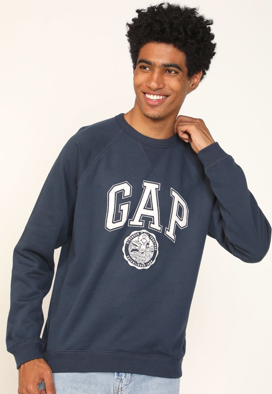 Blusa de Moletom Flanelada Fechada GAP Sesame Street Azul-Marinho - 2