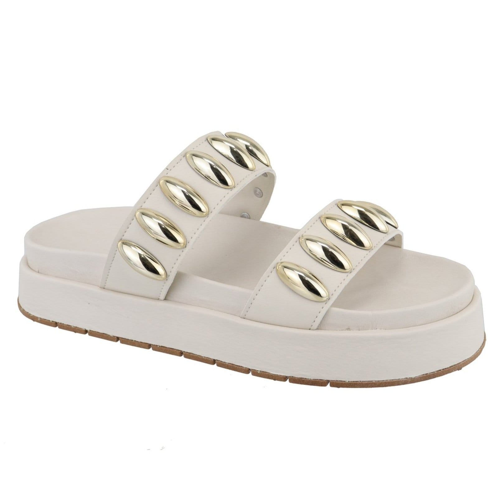 Sandalia Papete Flatform Feminina Metais Off White Sola Alta
