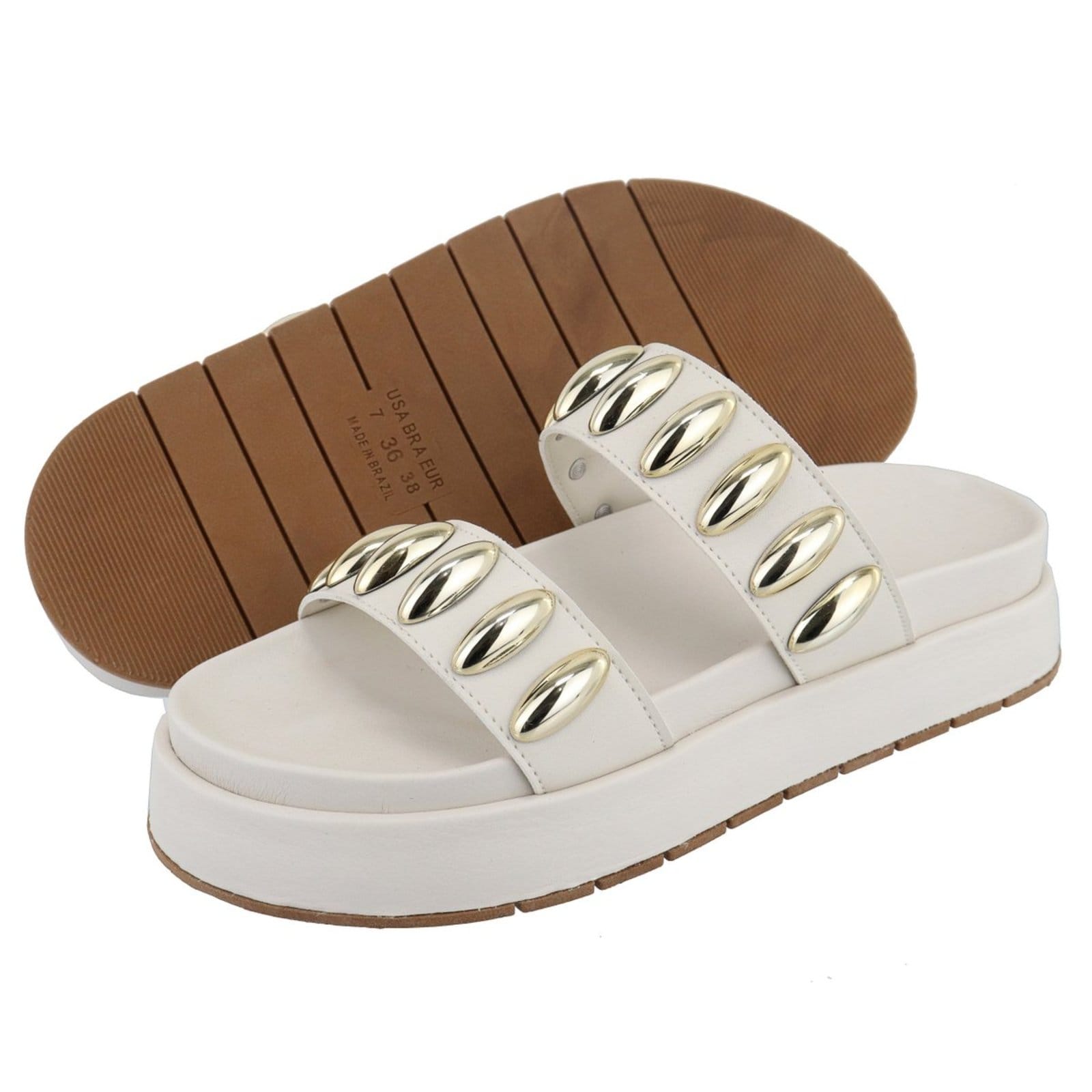 Vista 2 Sandalia Papete Flatform Feminina Metais Off White Sola Alta TELLINI STORE off-white white