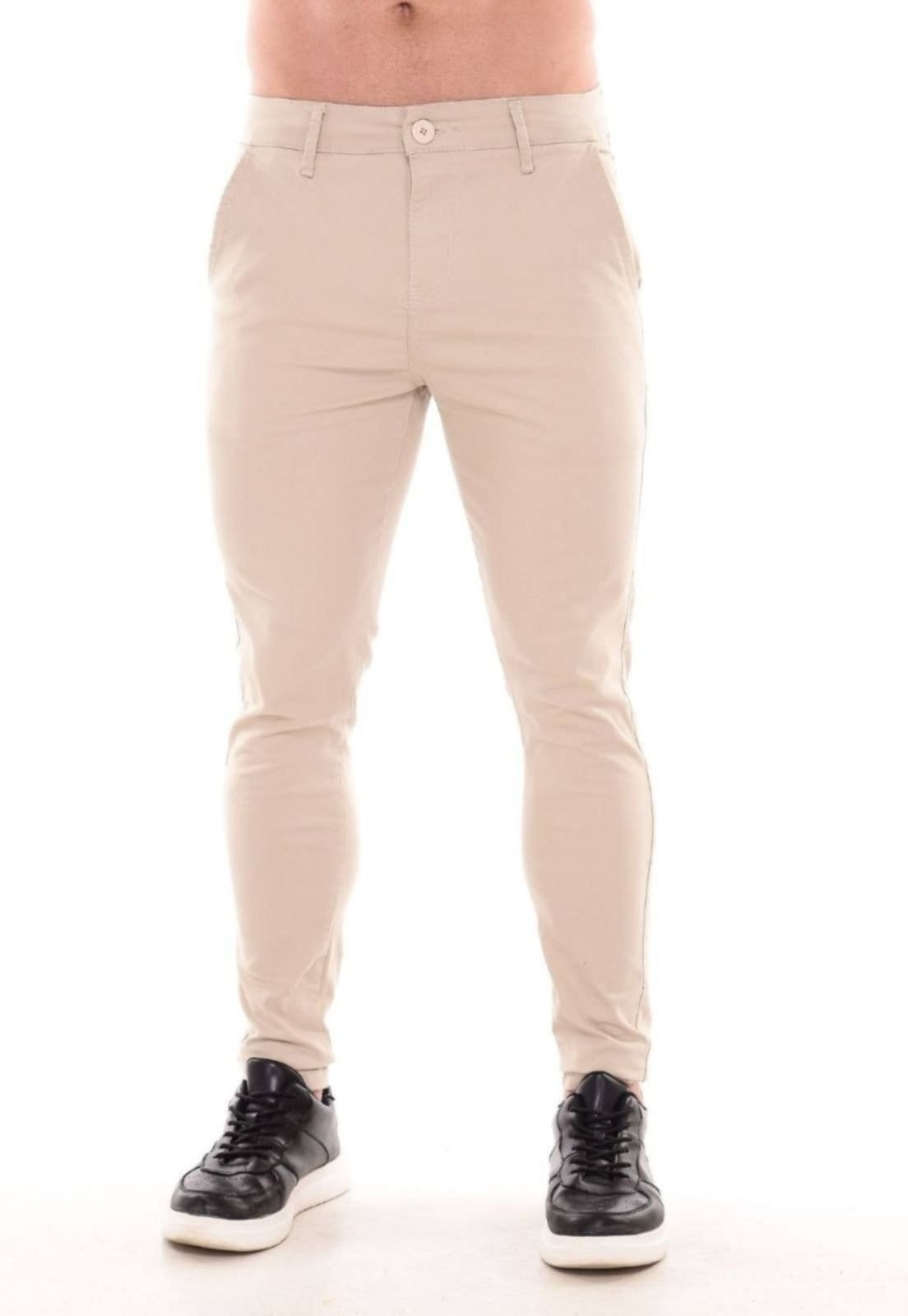 Vista 2 Kit 2 Calças Sarja Masculina Mys Jeans Confortável e Estilosa Preto e Bege Ethereal Jeans multicolorido