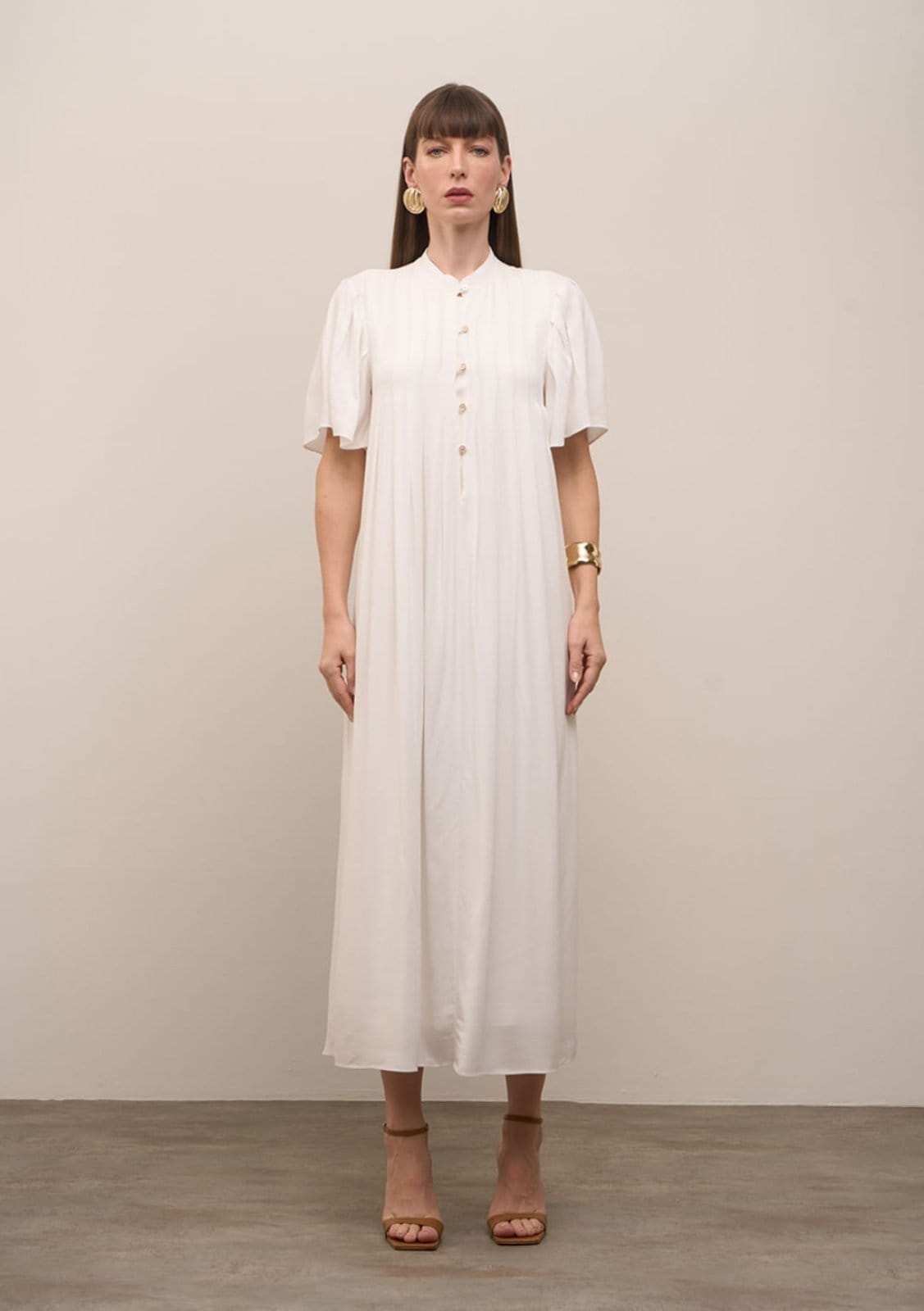 Vista 2 Vestido Iódice Solto Gola Padre Manga Curta Midi Off-white IÓDICE off-white white