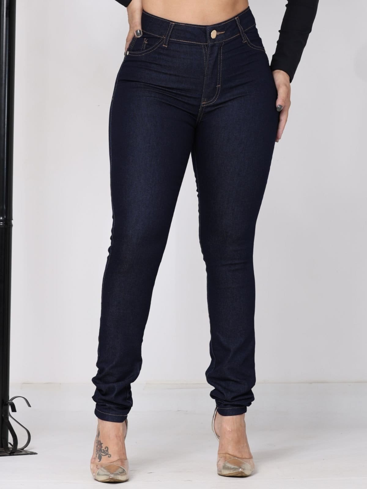 Calça Donna De Paula Skinny Jeans Escuro Feminina Cintura Alta Com Elastano