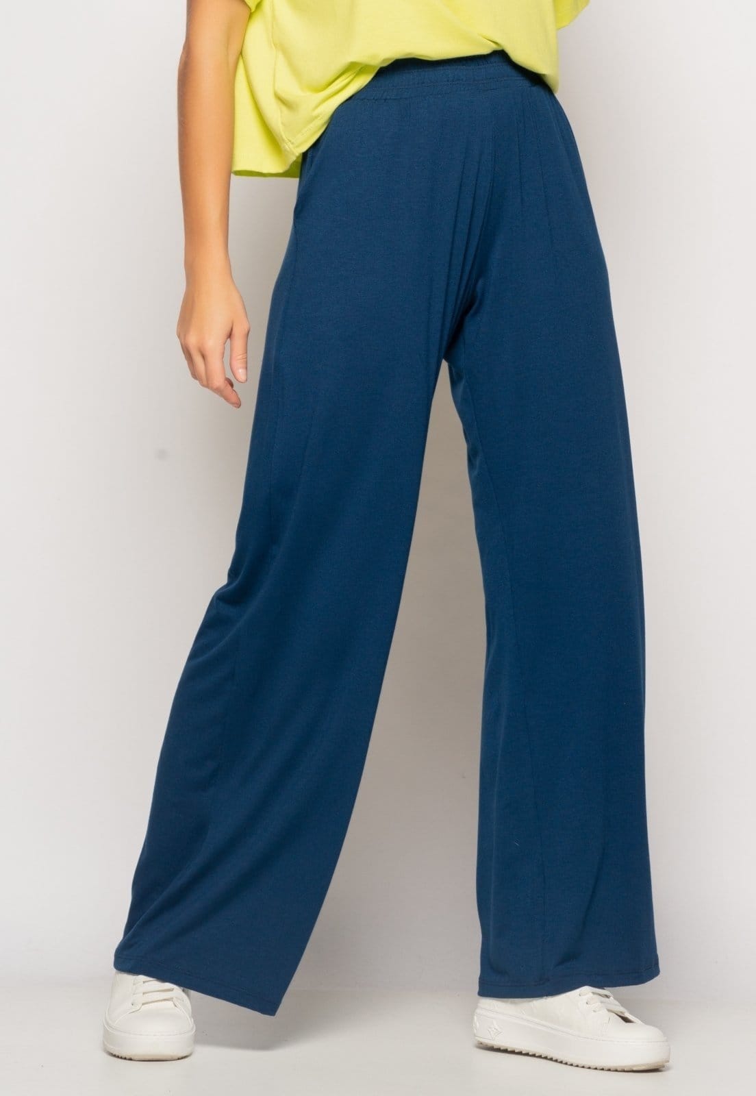 Vista 2 Calça Wide Leg Com Bolso Malha Salvatore Fashion Marinho Salvatore Fashion azul