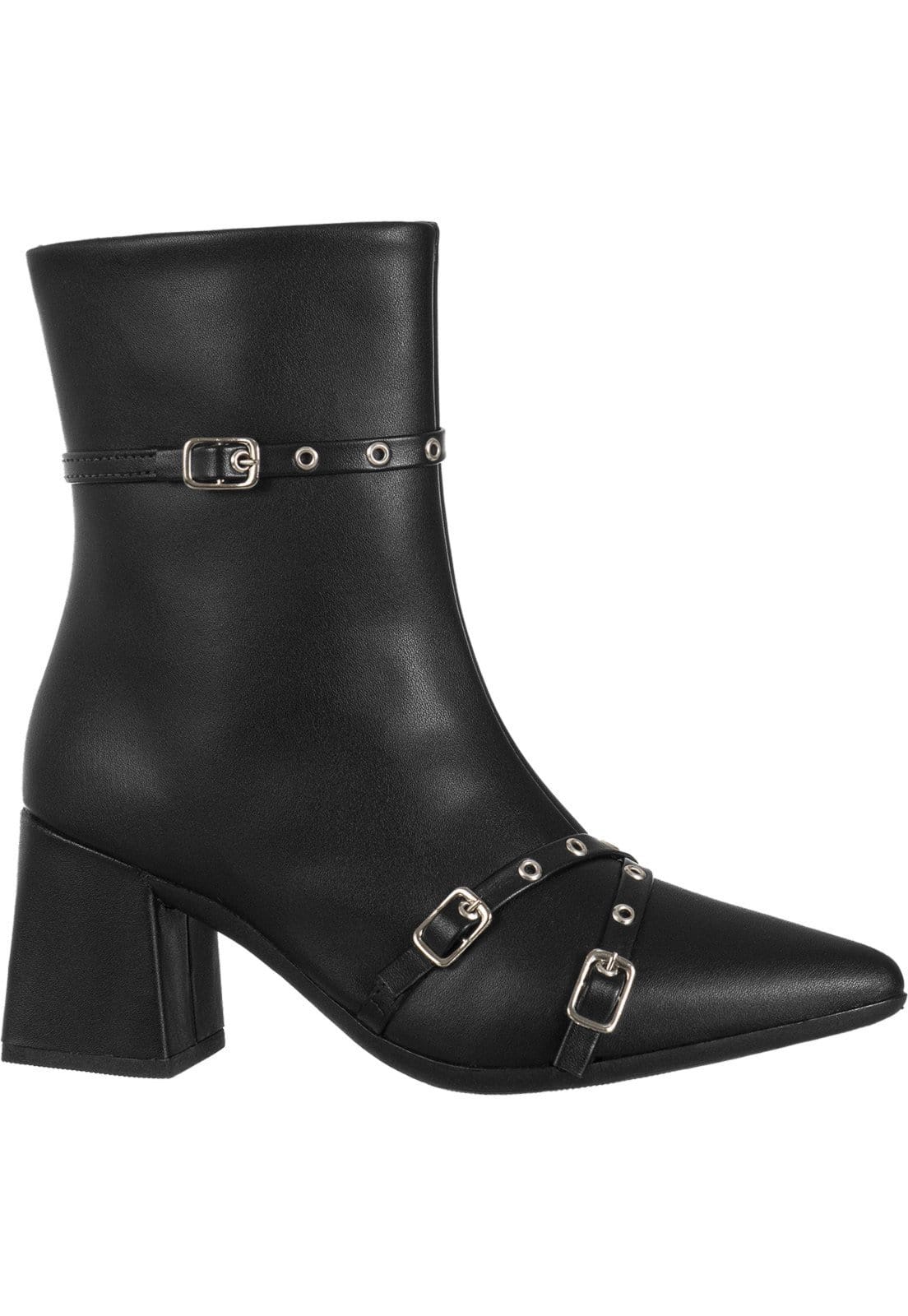 Bota Feminina GiGiL Cano Médio Bico Fino Aplique Ilhós Fivelas