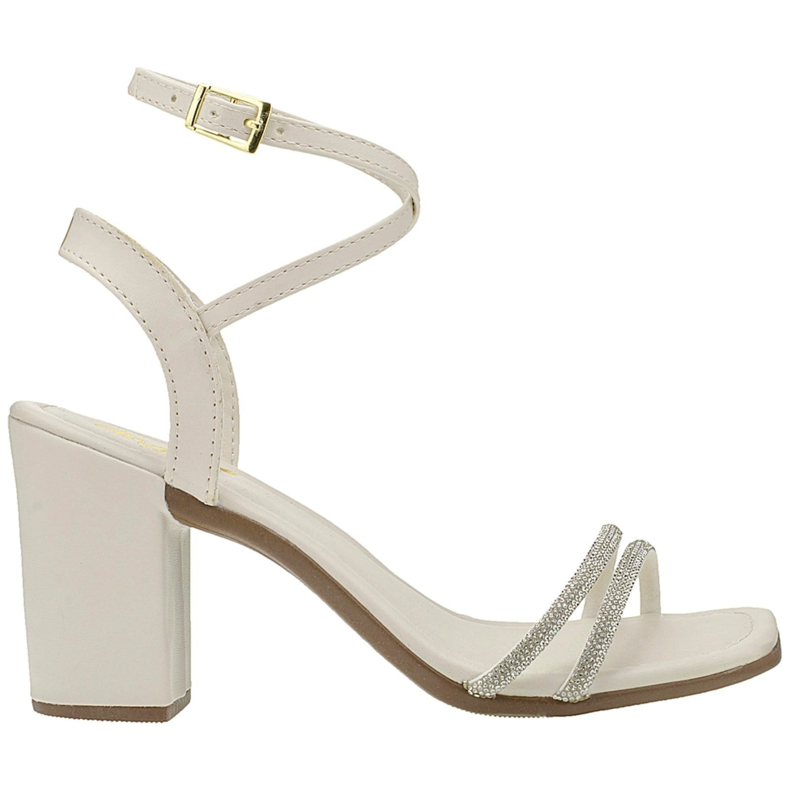 Vista 2 Sandalia Salto Feminina Sapato Bloco Quadrado Feminino Angipé branco