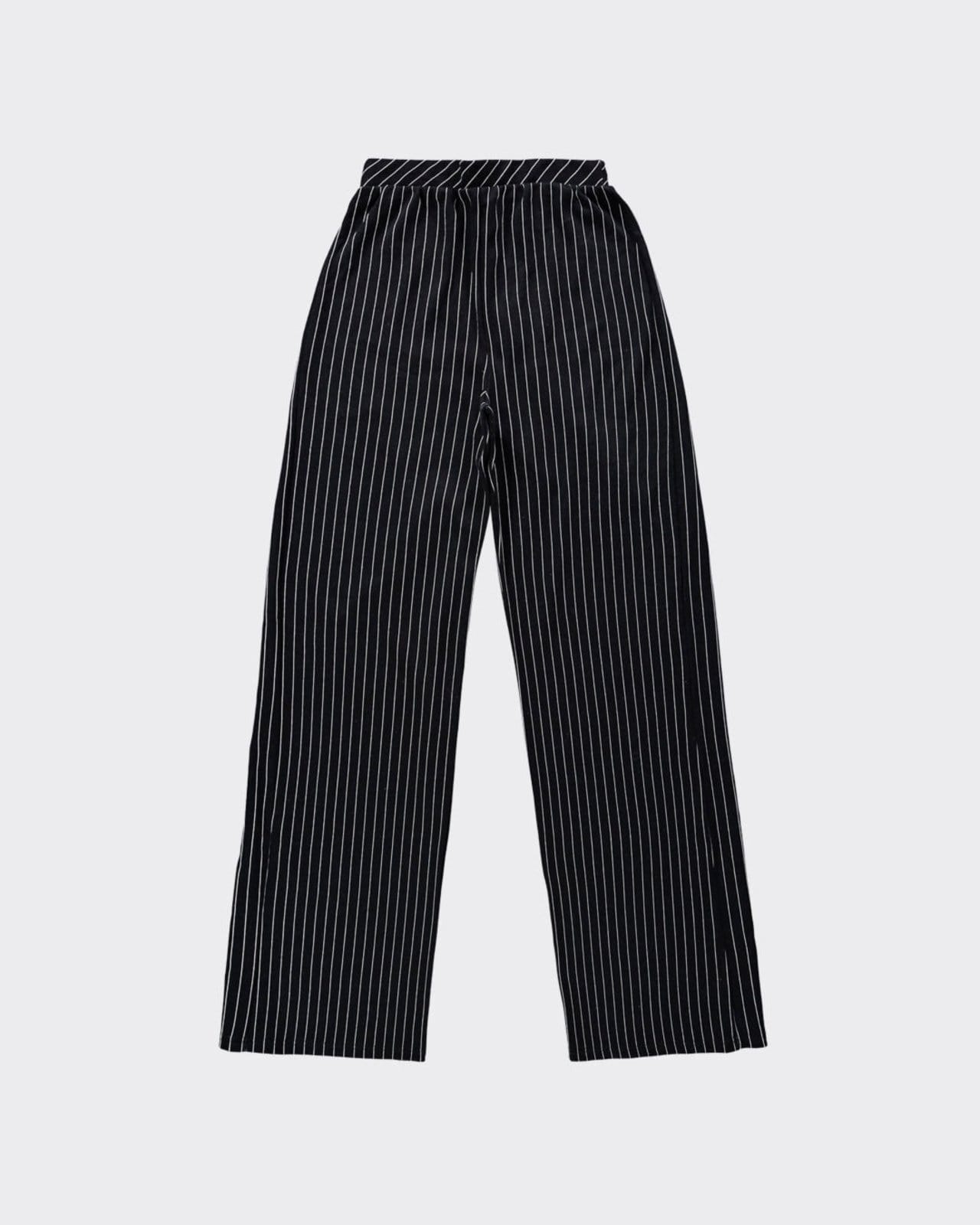 Calça Wide Leg Feminina Em Malha Jacquard Listrada