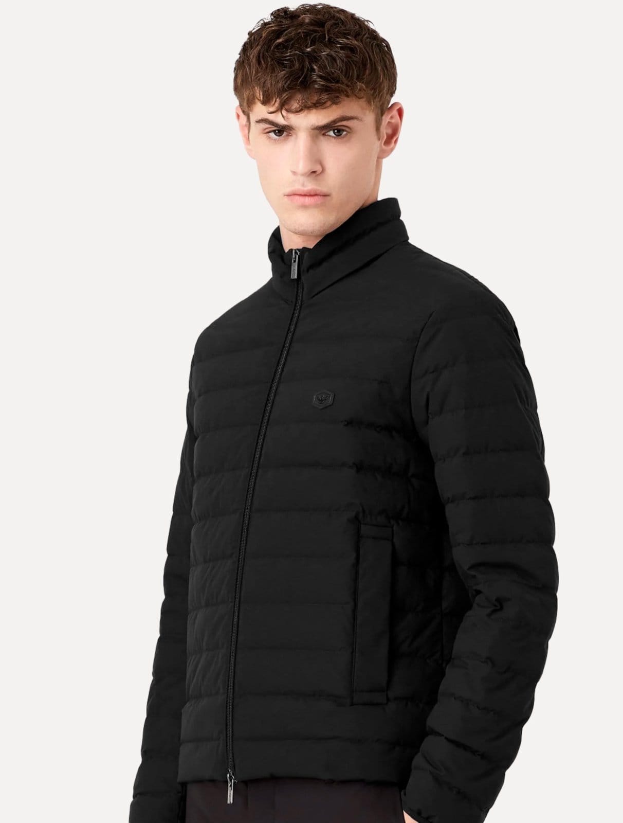 Jaqueta Empório Armani Masculina Matelassê Full-Zip Black Logo Preta