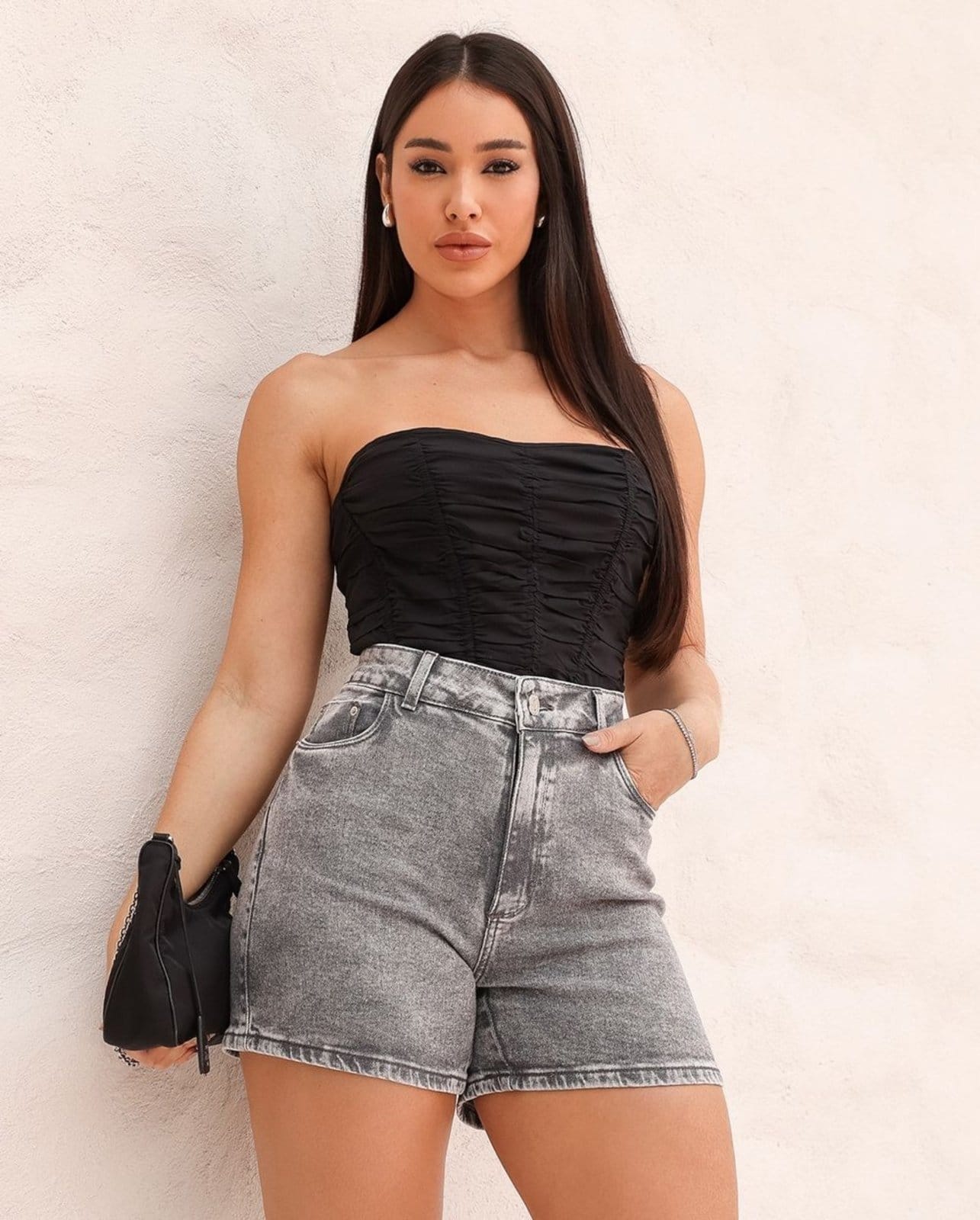 Shorts Jeans Mom Feminino Cintura Alta Básico com Elastano 70201