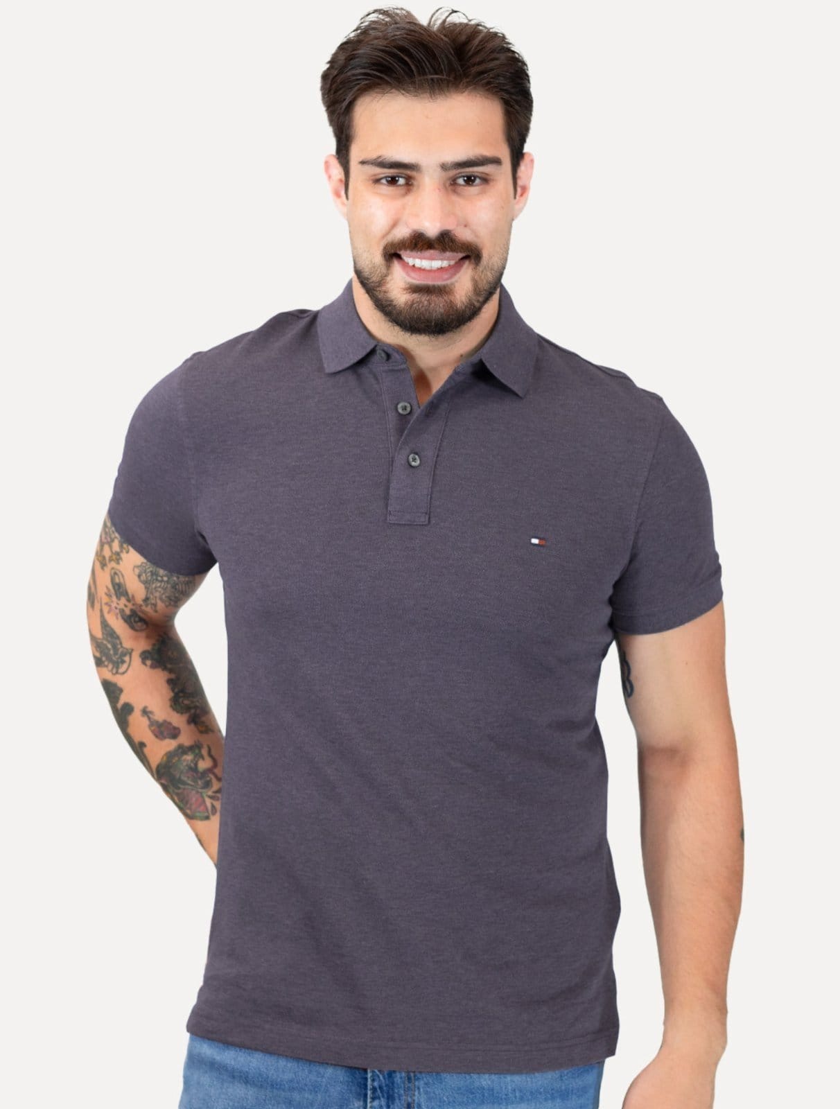 Polo Tommy Hilfiger Masculina Slim Piquet 1985 Medio Mescla