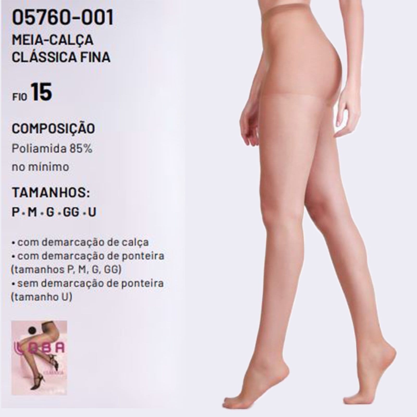 Vista 2 Meia Calça Clássica Fina Loba Fio 15 05760 ó de Arroz Lupo bege