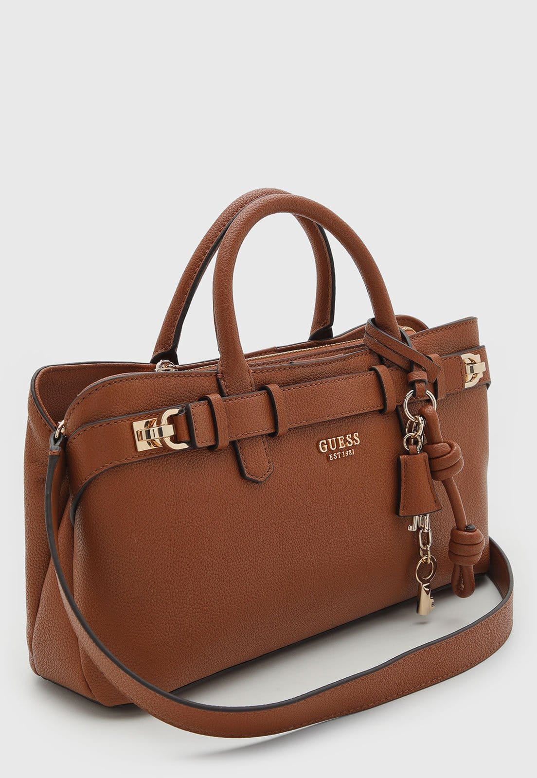 Vista 2 Bolsa Feminina Guess Grande Chaveiro Dourado Guess caramelo