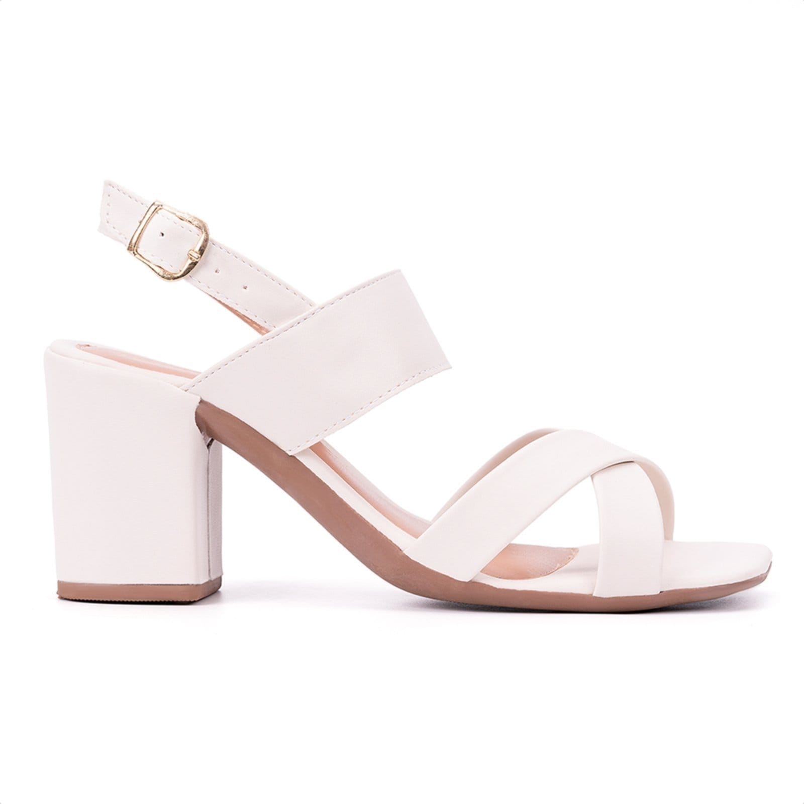 Vista 2 Sandália Feminina Domidona Salto Baixo Social Confort Off White Domidona off-white white
