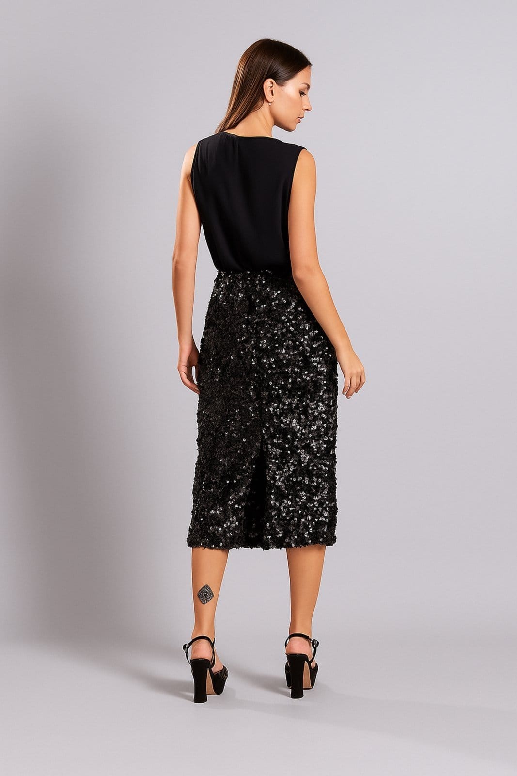 Vista 2 Saia Midi D Bell Outlet Fashion Paête Preta D BELL OUTLET FASHION preto