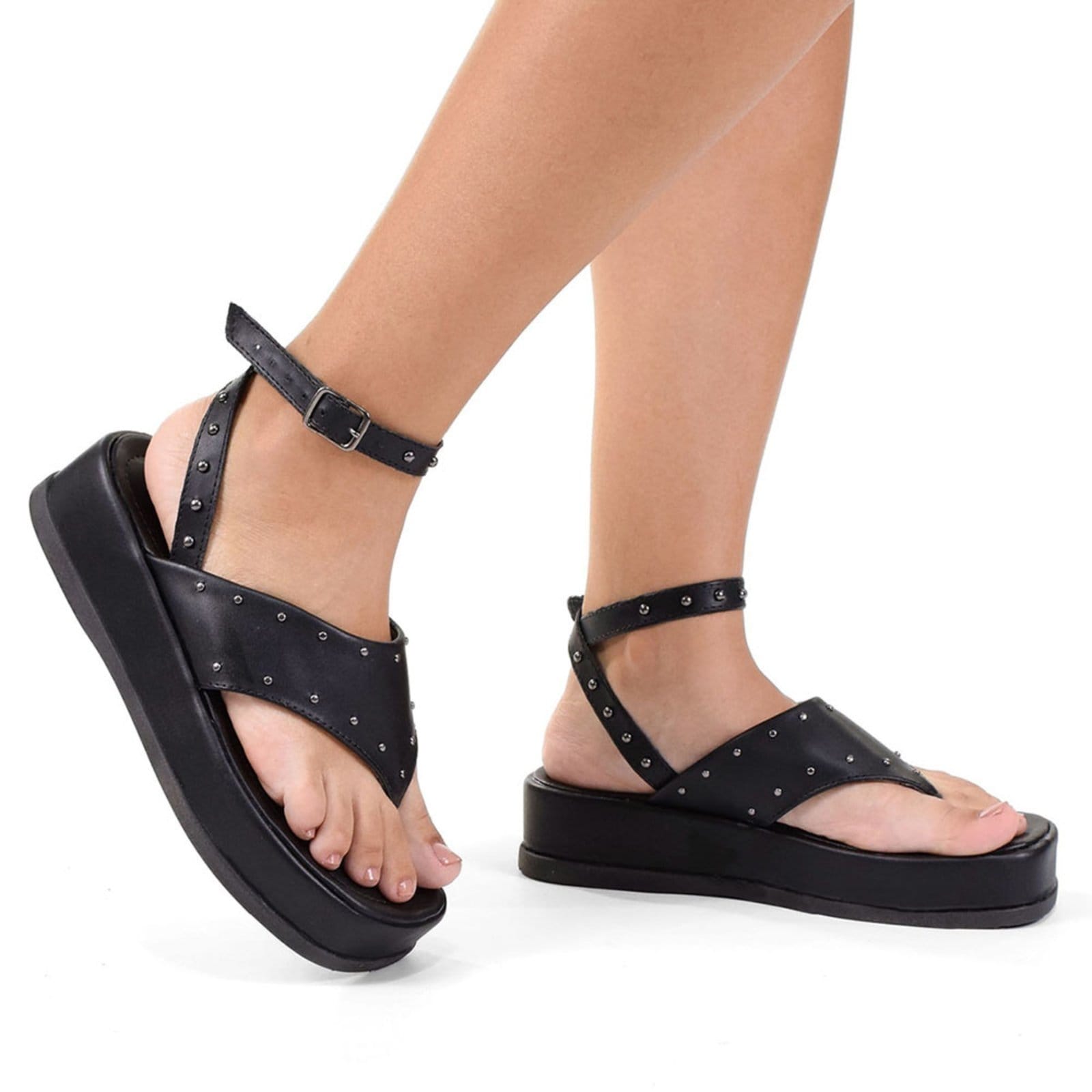 Vista 2 Sandália Chinelo Plataforma Feminina CM Calçados Santorine Confort Hotfix Monte Shoes preto