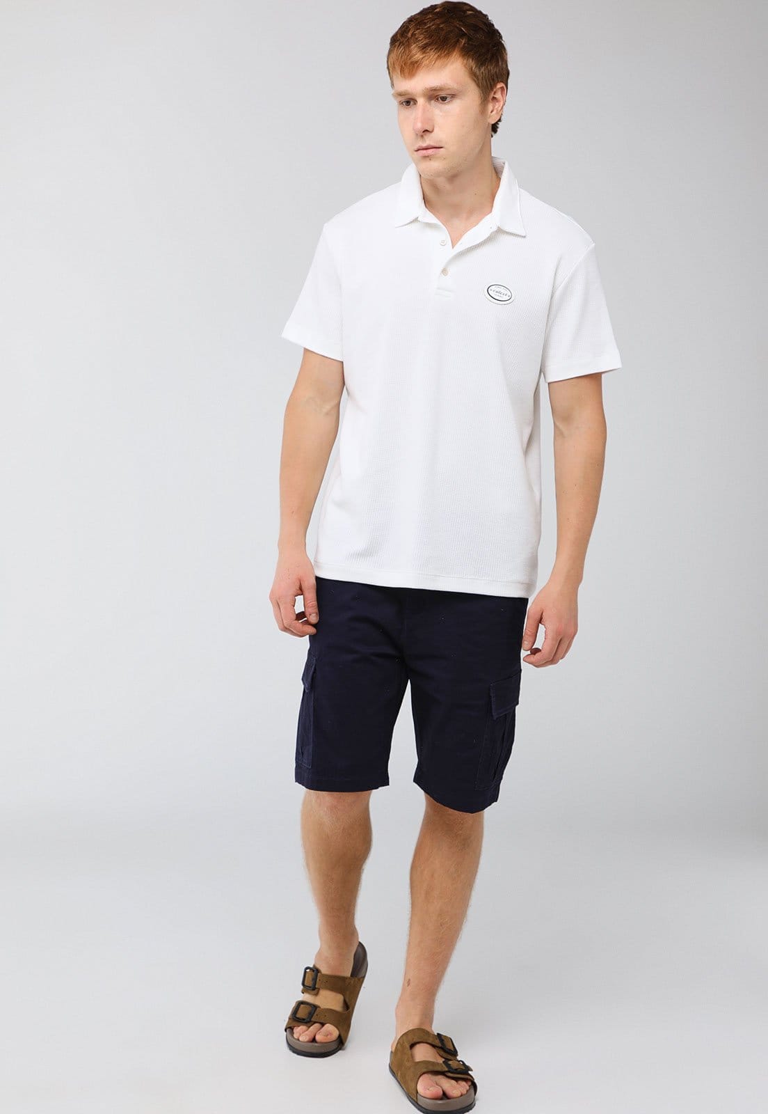 Vista 2 Polo Masculina Colcci Textura Canelada Branca Colcci branco