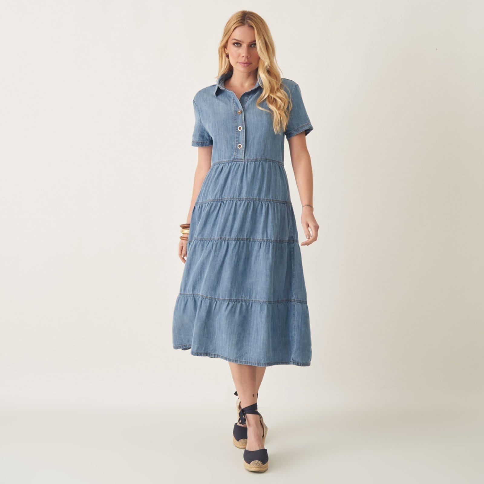 Vestido Jeans Tencel 4 Marias com Gola