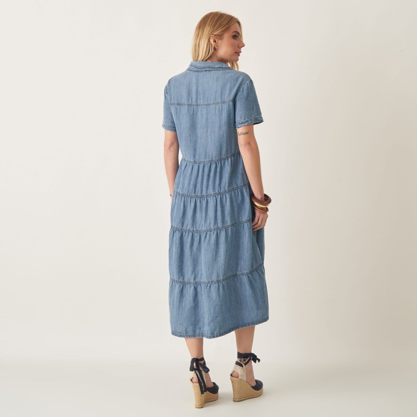 Vista 2 Vestido Jeans Tencel 4 Marias com Gola Bloom azul