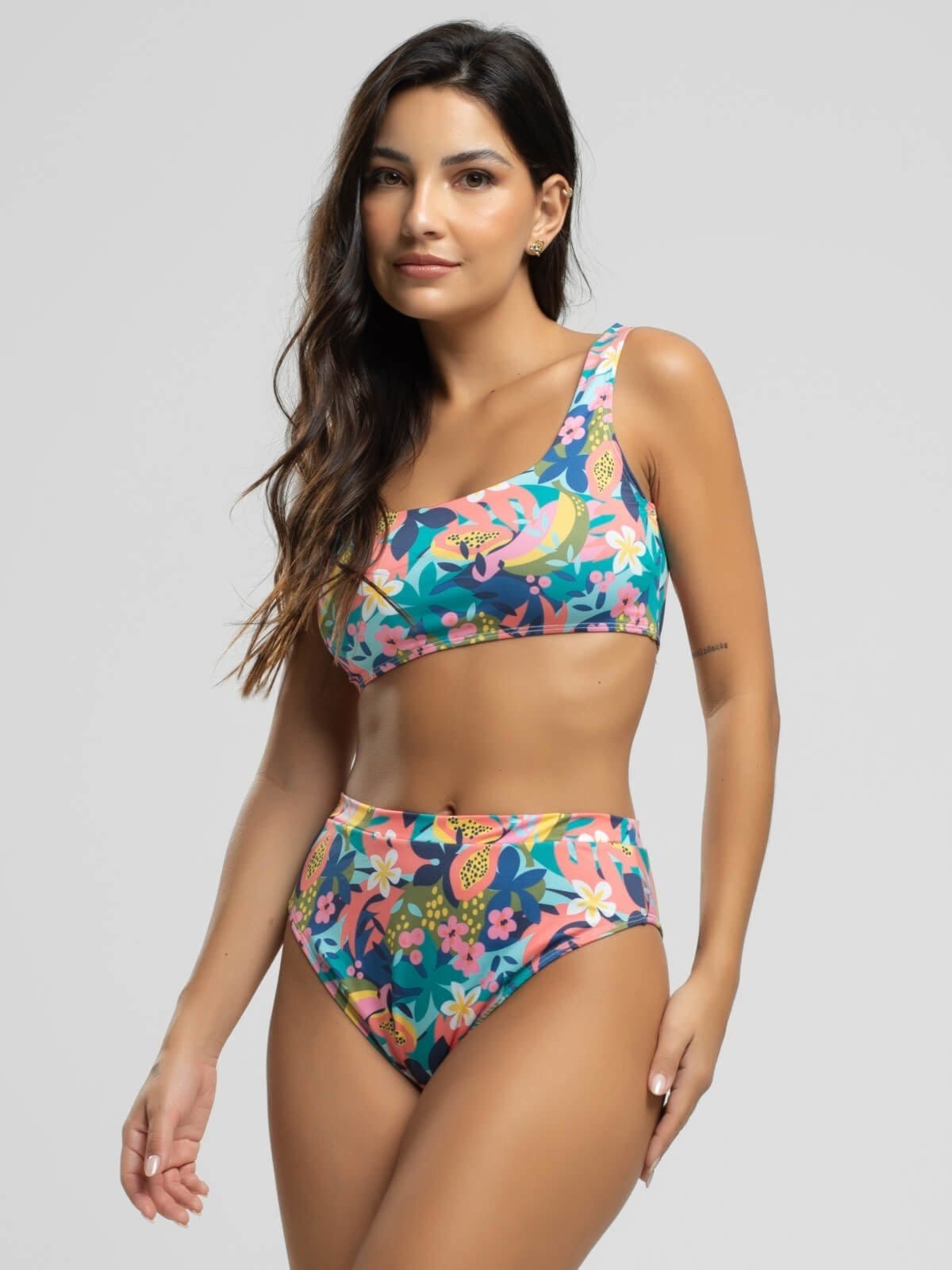 Vista 2 Biquini Regata Calcinha Hot Pants Proteção Uv 50+ Vicbela Flor Vicbela estampado/multicolorido