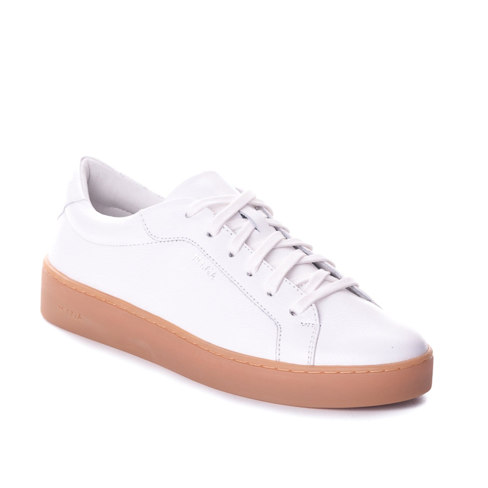 Tênis MY.NA Y1 Couro Legítimo Branco Sola Natural