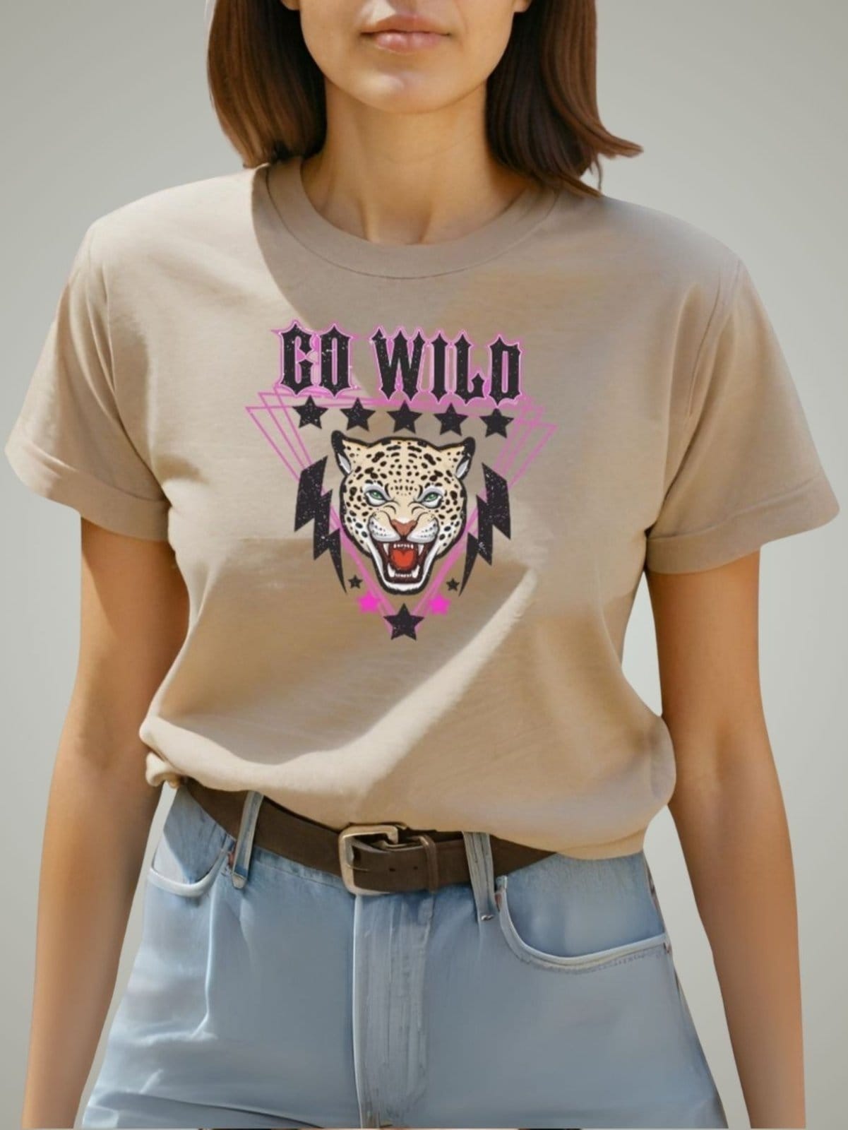 Camisa T-shirt Plus Size GuGi Feminina Camiseta Onça Tigre Blusinha Leopard Caqui