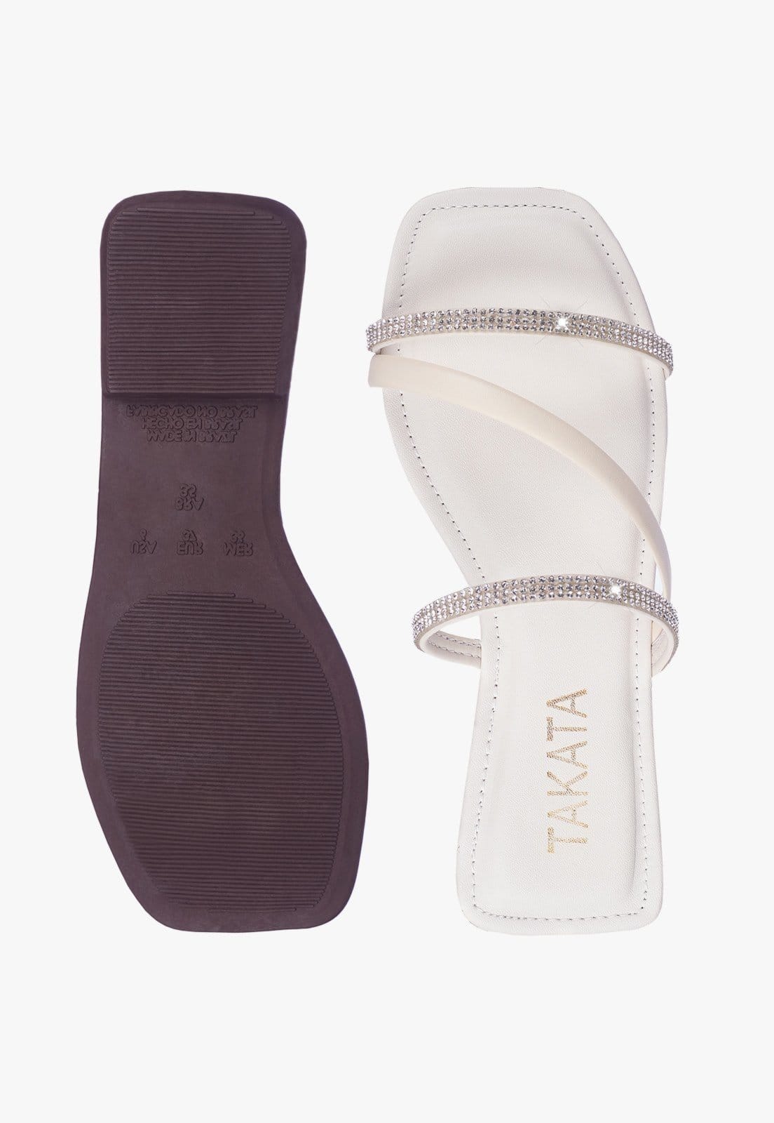 Vista 2 Sandália Rasteira Feminina Flat Tira Cristal com Brilho Moda Verão Confortável Off White TAKATA BY RAFAEL TAKATA off-white white