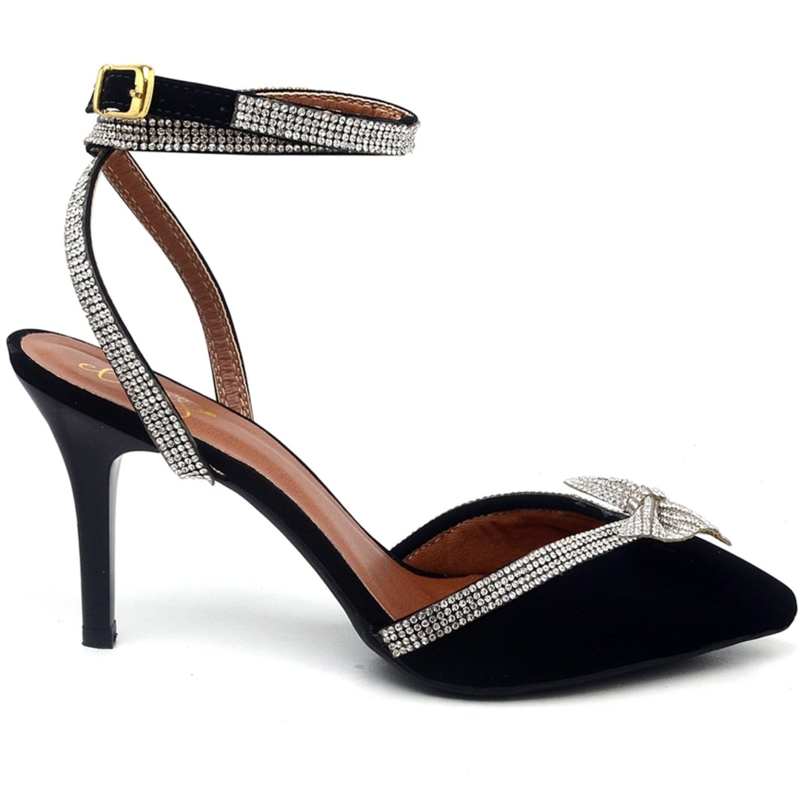 Vista 2 Scarpin Salto Médio com Strass Nobuck Ella's ZAFREM preto