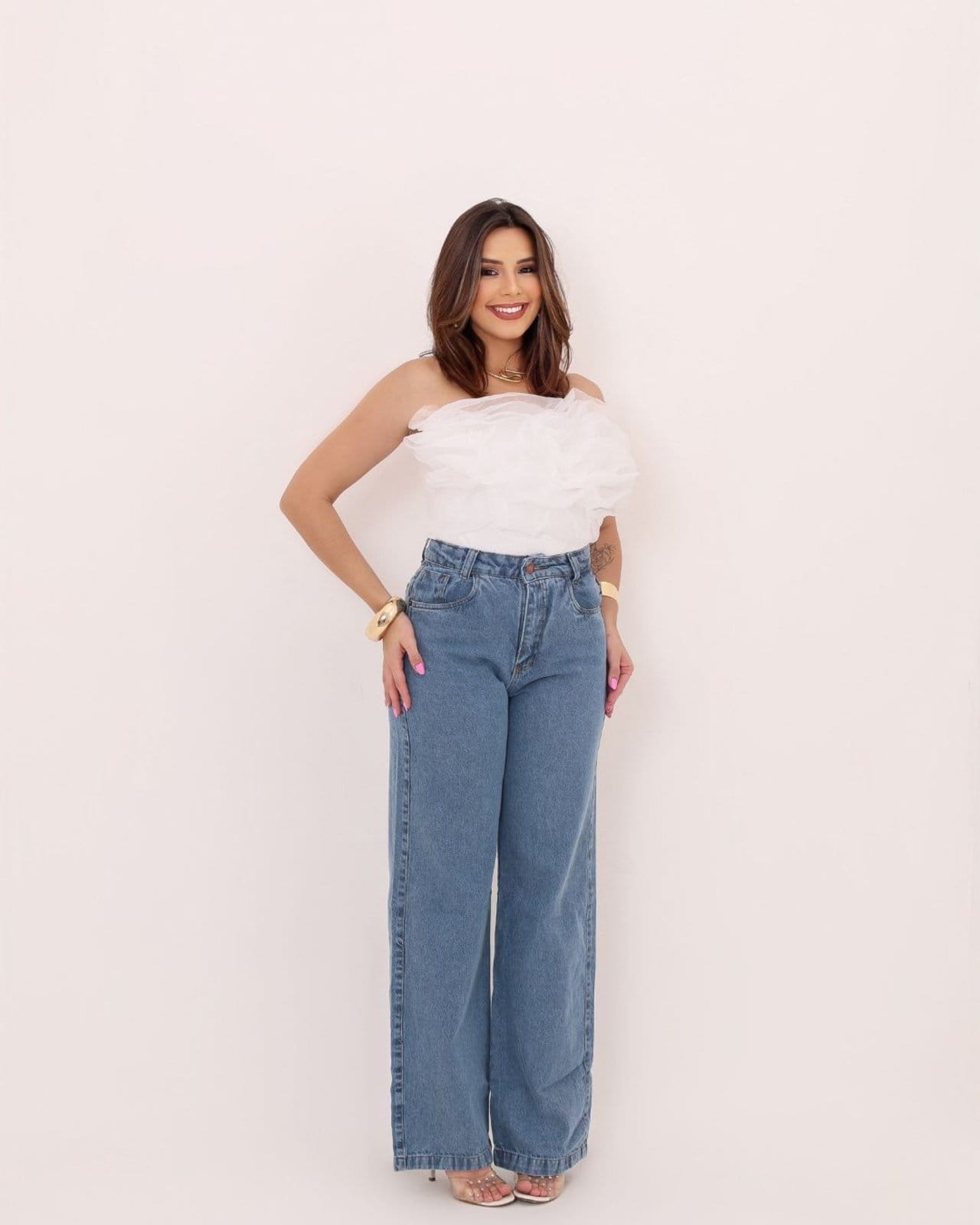 Calça Jeans Widleg Boca De Sino CCW CAPITAL Confortavel e Casual Clara