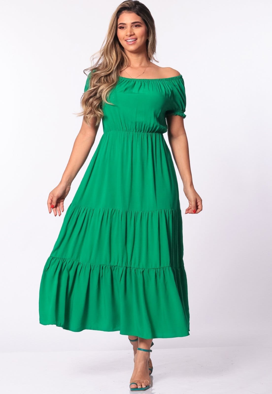 Vista 2 Vestido Midi Ciganinha B’Bonnie Marisa Bandeira B'Bonnie verde