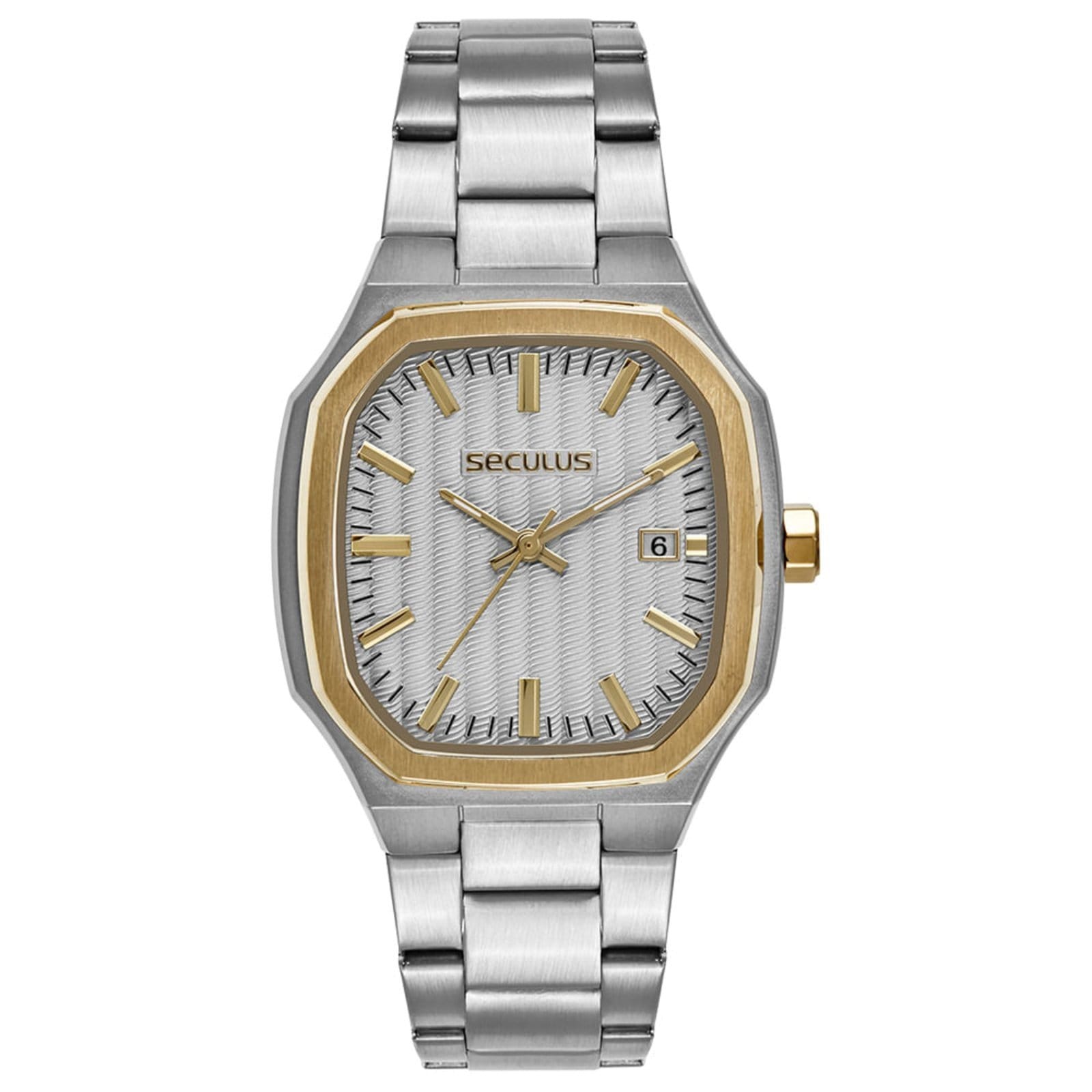 Relógio Masculino Quadrado Social Aço e Dourado