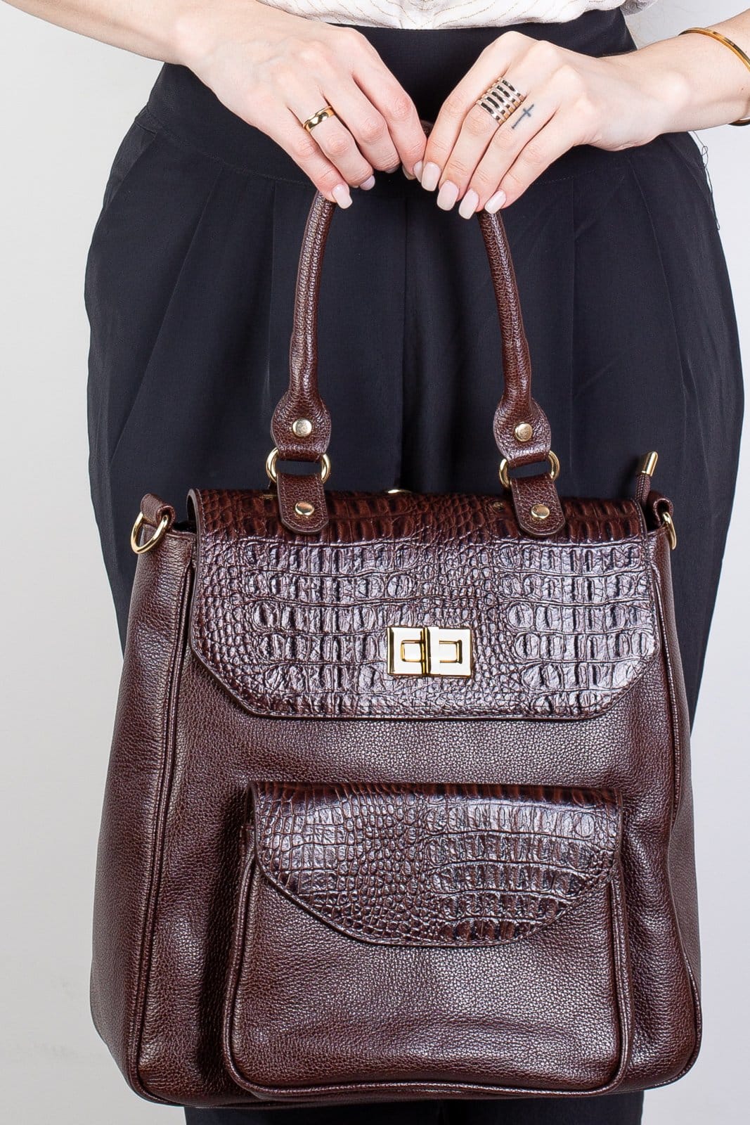 Mochila de couro croco Joanna - Café