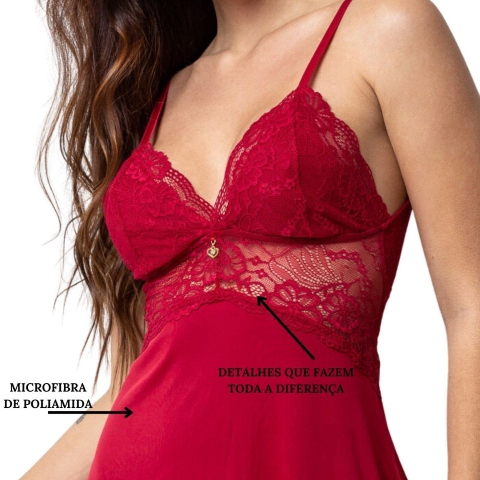 Vista 2 Camisola Gabi Lingerie Pijama Sensual Decote Sem Bojo Curta Renda Sexy Gabi Lingerie branco