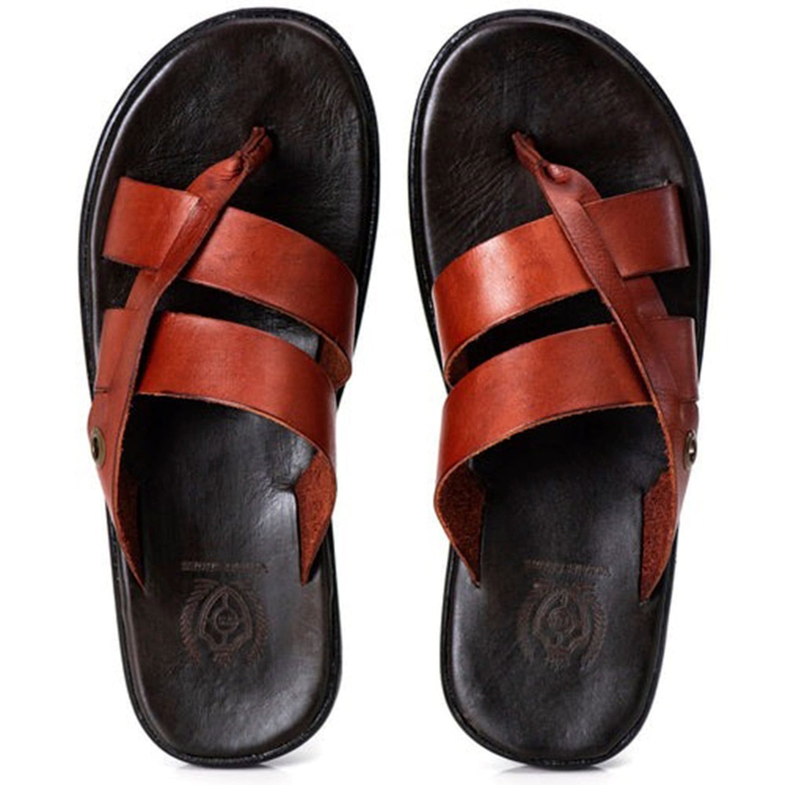 Vista 2 Chinelo Masculino de Dedo Em Couro Legitimo Fivelado Trançado Leve Macio Confortável FRANCA GRIFFE marrom