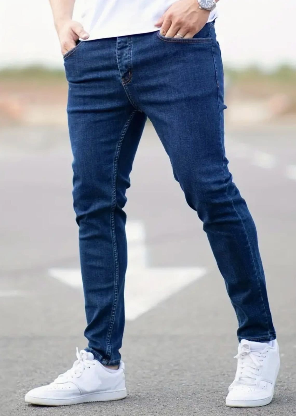 Vista 2 Calça Jeans Masculina Slim Lavado linha Premium Modelo Fashion ED E A E JEANS azul