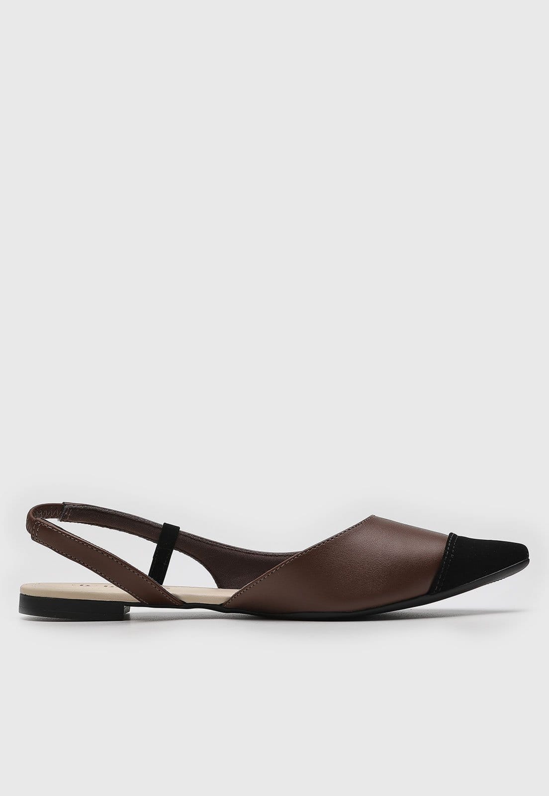 Vista 2 Sapatilha Feminina cê Slingback Bicolor e Preto BEBECÊ marrom